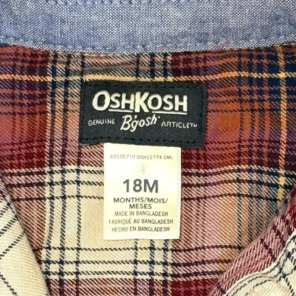 Oshkosh B'gosh Brushed Cotton Plaid Button Up Shirt Boys 18M | Red Blue